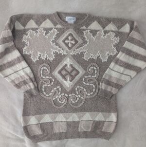 Vintage Patterned Sweater Silk, Angora And Lambswool Blend